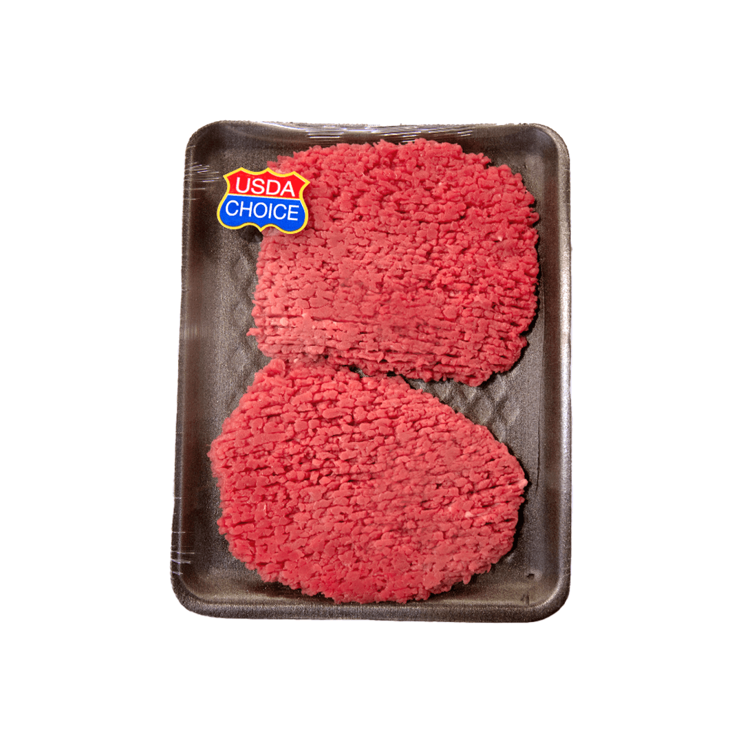 USDA Choice ground beef on a black foam tray.