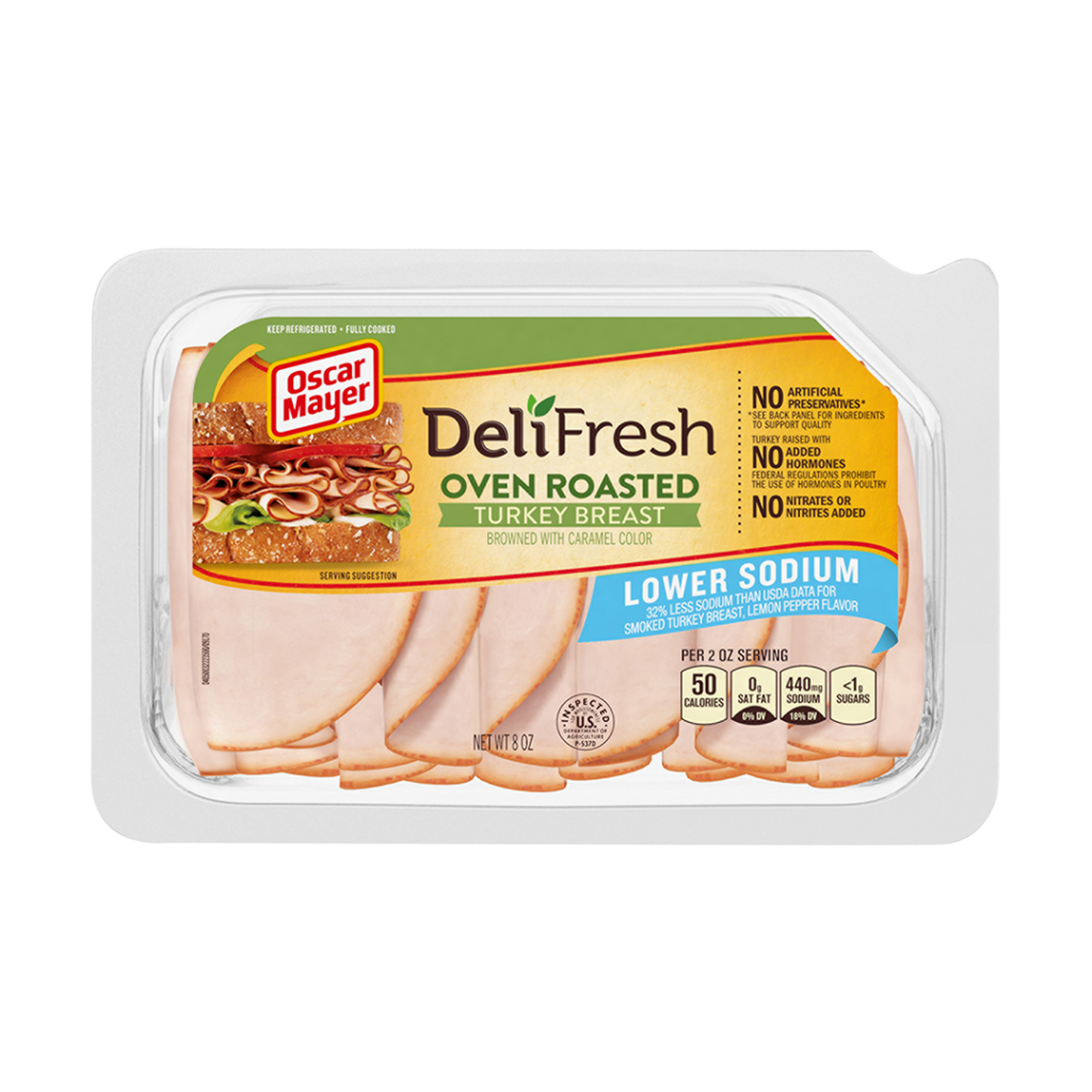 Low-sodium DeliFresh turkey breast in clear package.