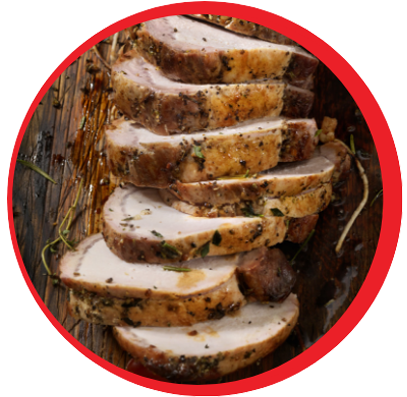 Boneless pork loin roast on a cutting board.
